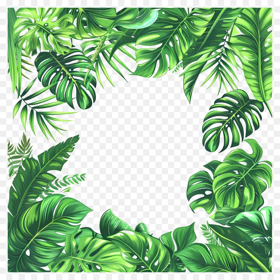 Borda De Folhas Tropicais，Folha De Quadro PNG