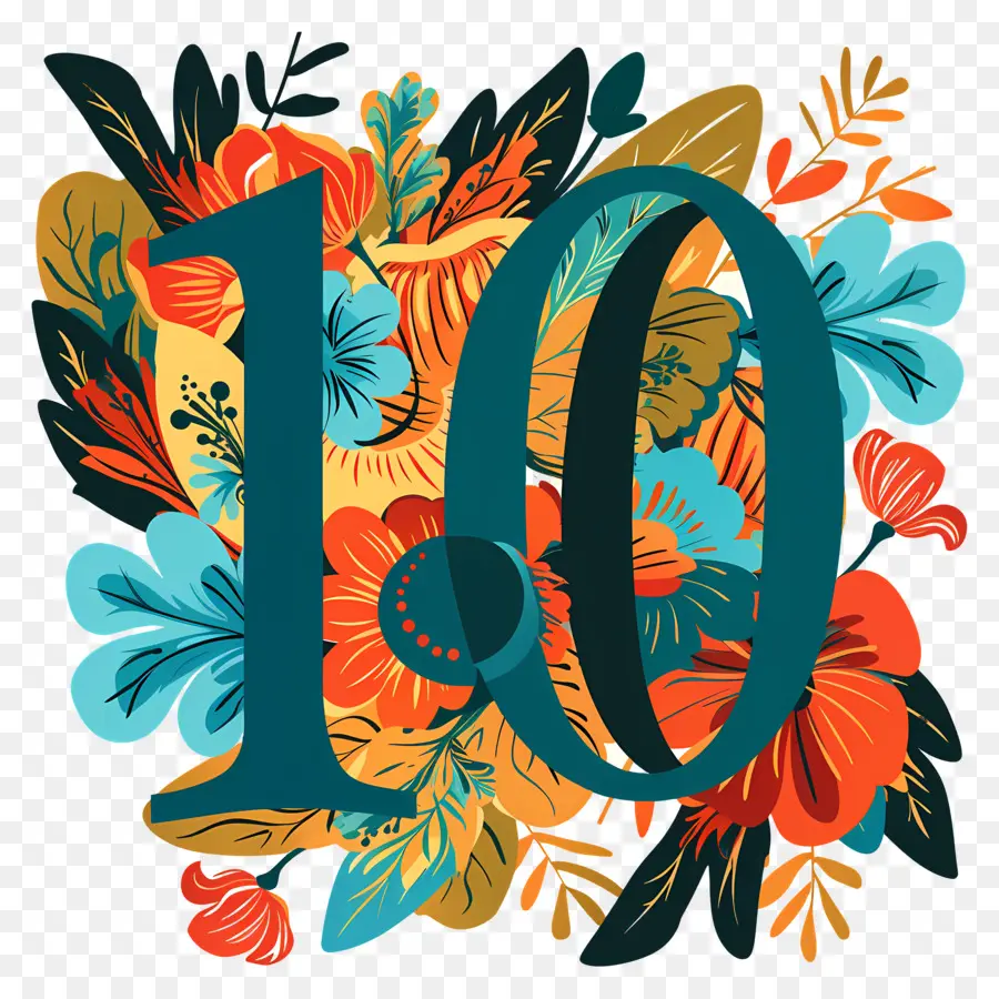 Número 10，Número Floral 10 PNG