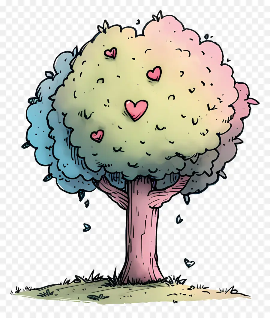Cartoon árvore，Corações PNG