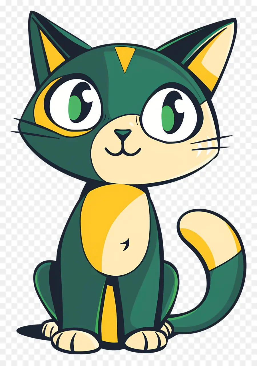Gato Dos Desenhos Animados，Gato Verde E Amarelo PNG