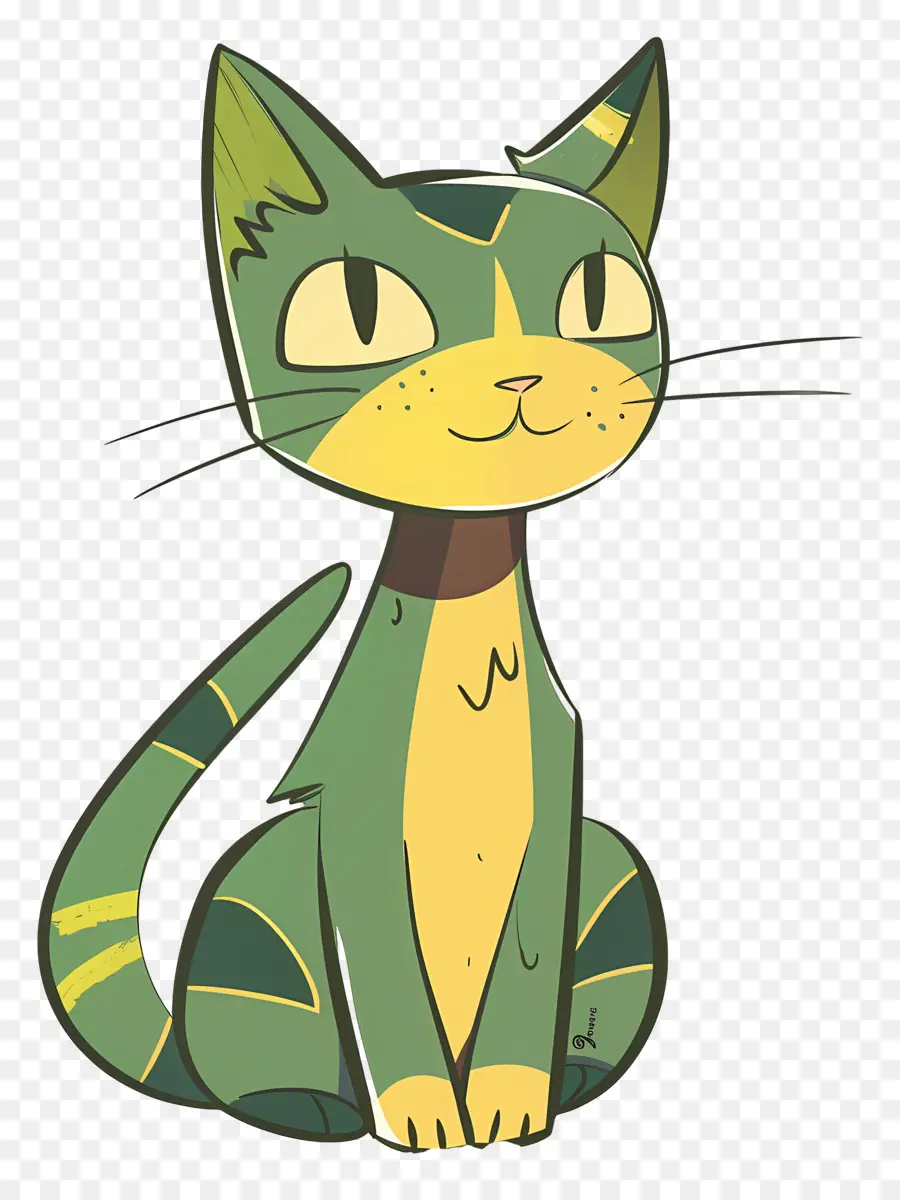 Gato Dos Desenhos Animados，Gato Listrado Verde E Amarelo PNG