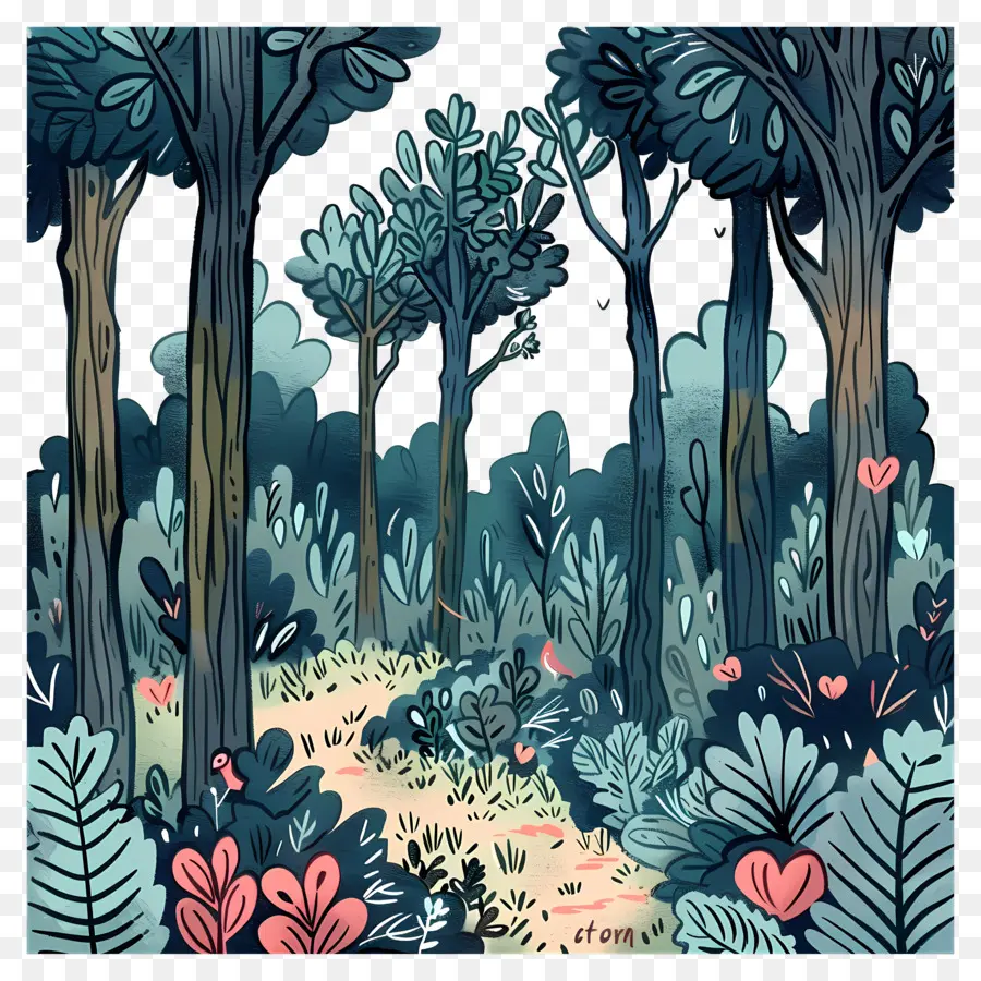 Cartoon Floresta，Floresta Do Caminho PNG