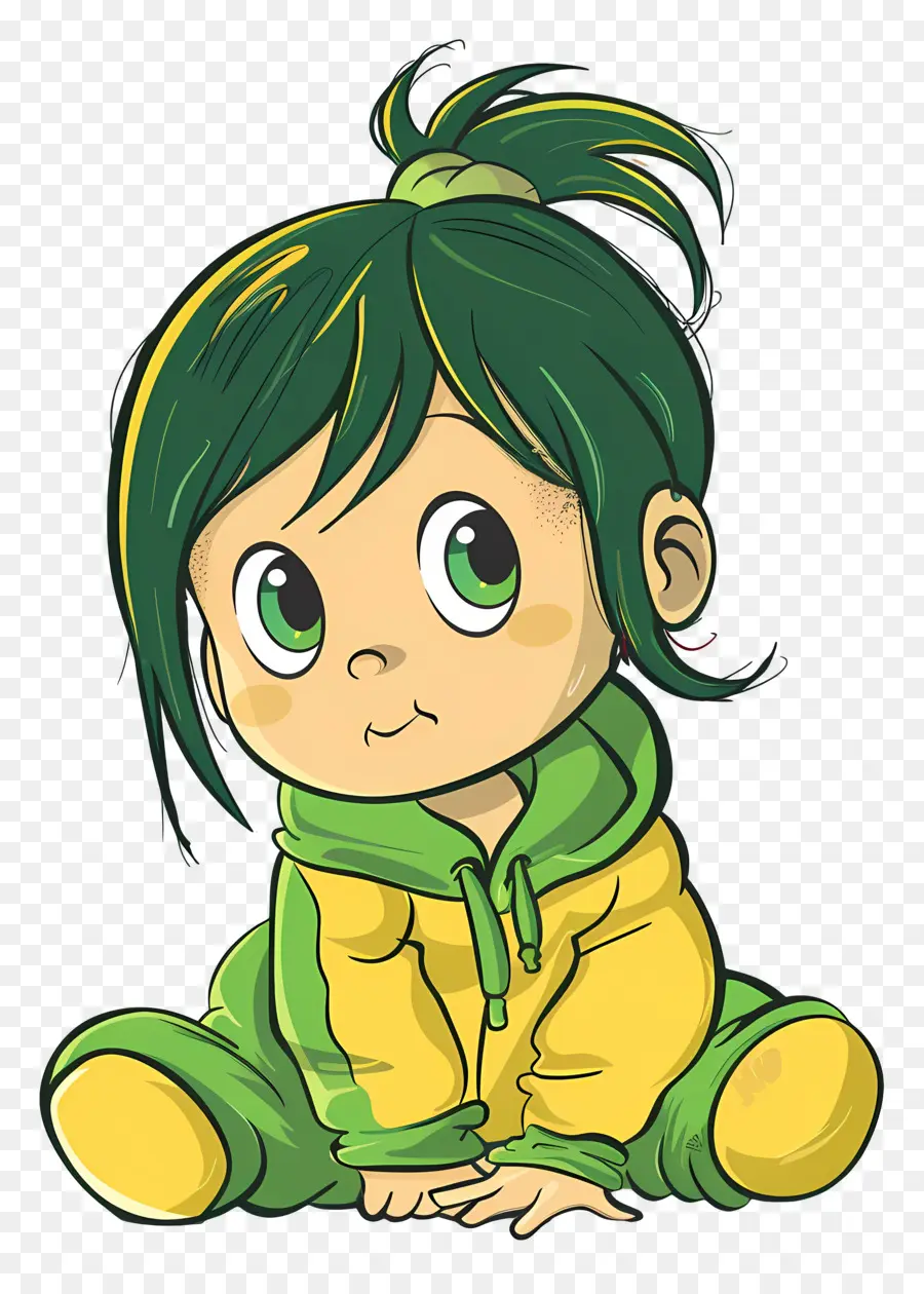 Caricatura Da Menina Do Bebê，Cabelo Verde PNG