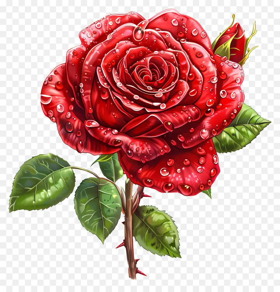 Rosa Vermelha，As Gotas De água PNG