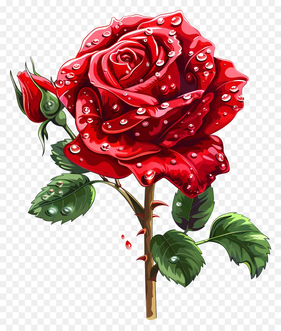Rosa Vermelha，As Gotas De água PNG