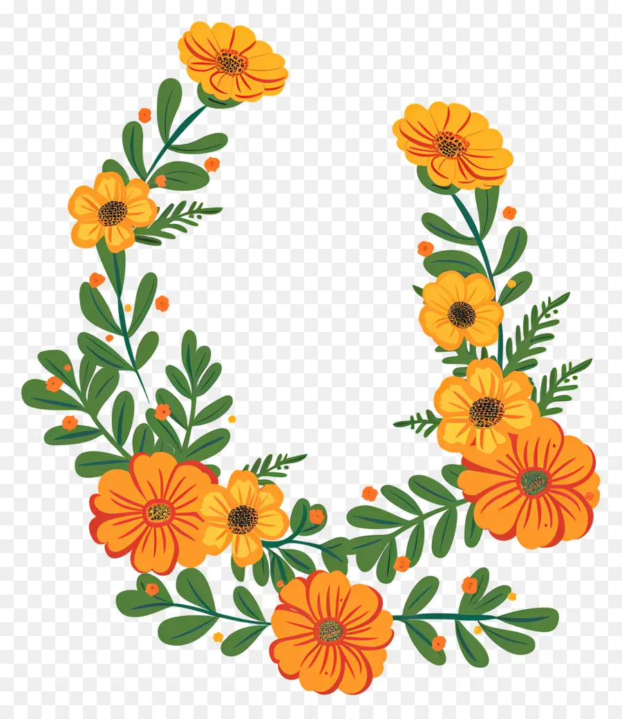 Marigold Garland，Flores Amarelas PNG