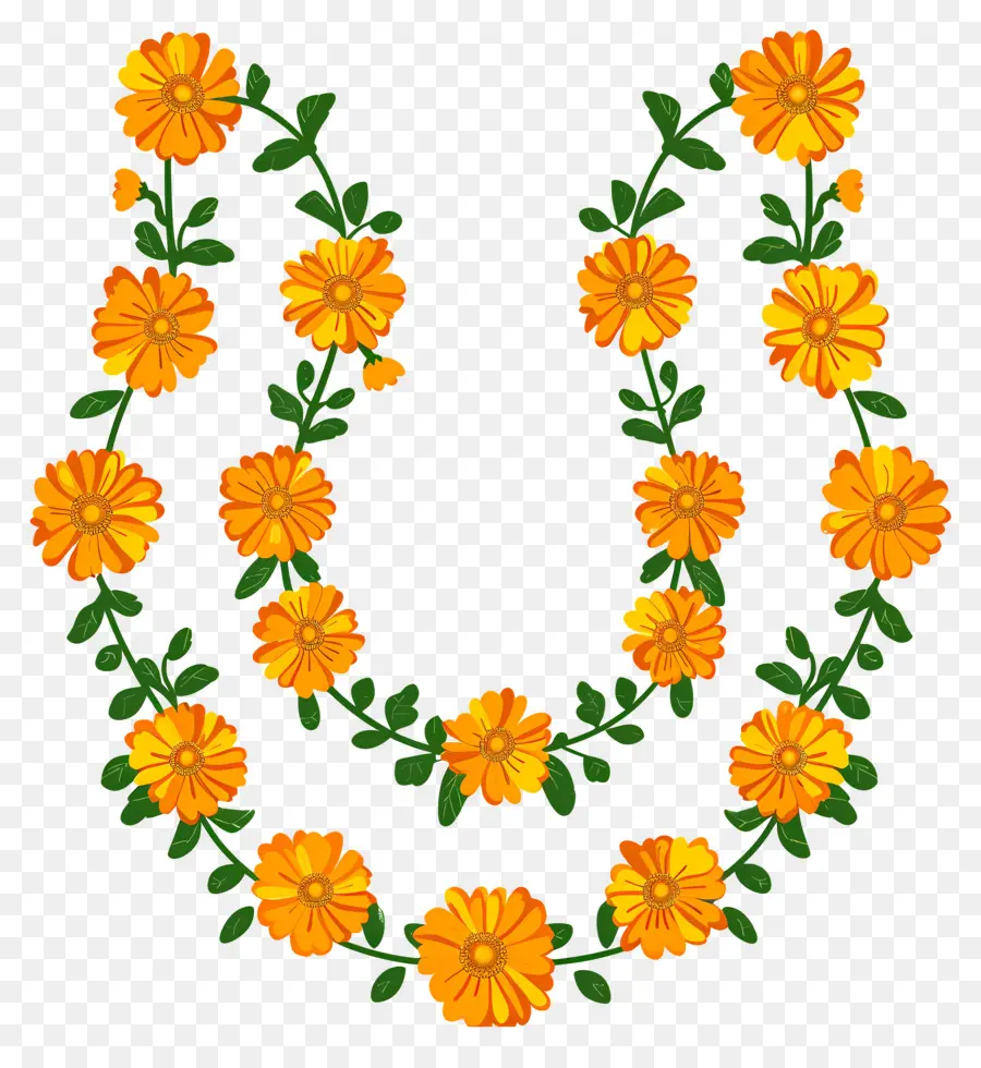 Marigold Garland，Flores Amarelas PNG