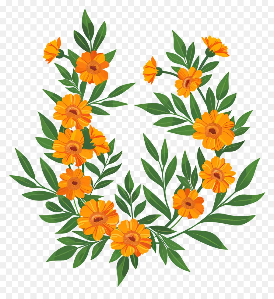 Marigold Garland，Flores De Flores Laranja Grinaldas PNG