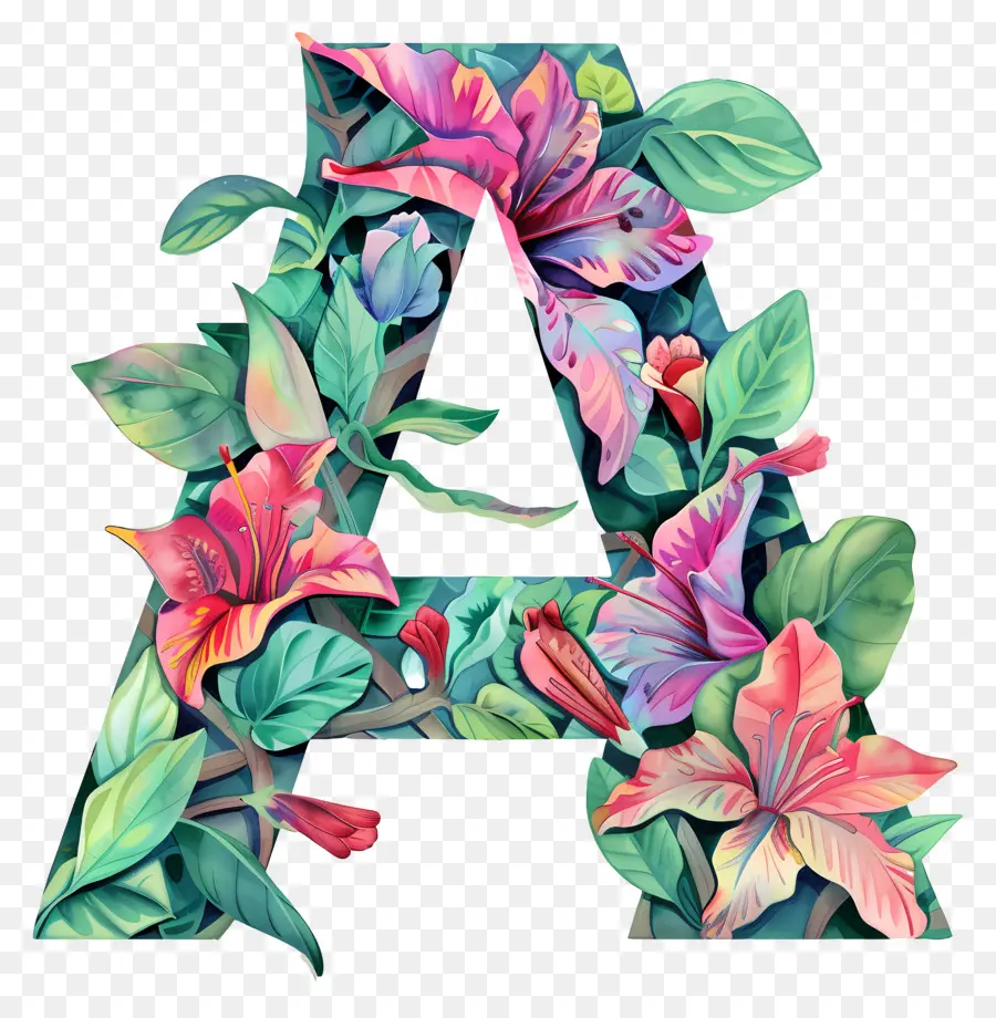 Letra A，Floral PNG