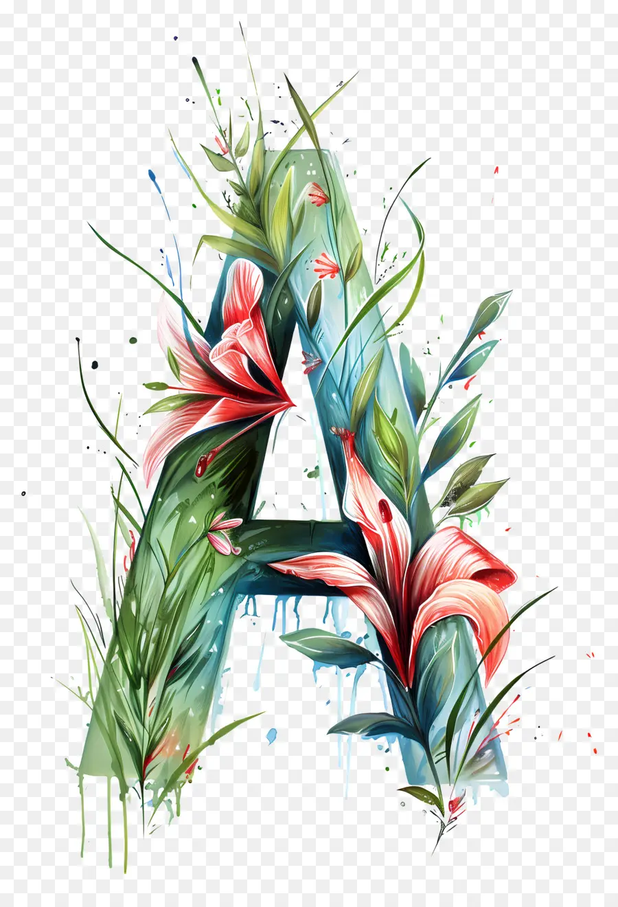 Letra A，Floral Letra PNG