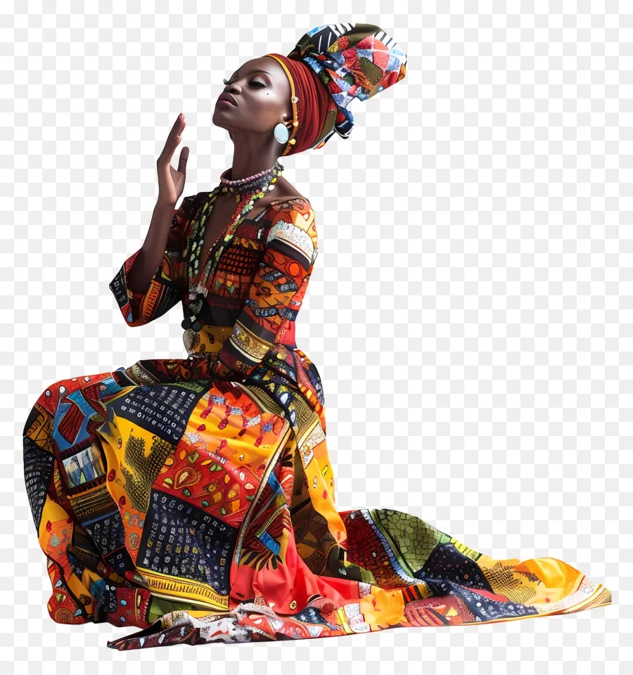Mulher Africana，Mulher Em Vestido Colorido PNG
