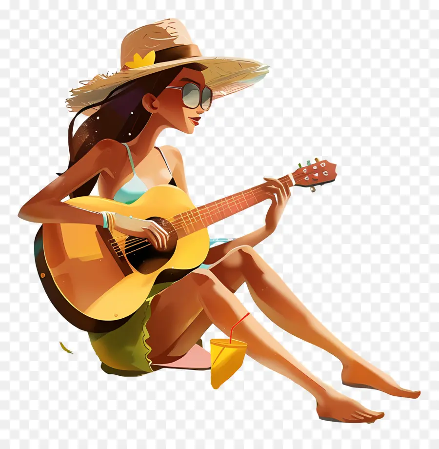 Músicas De Praia，Menina Com Guitarra PNG