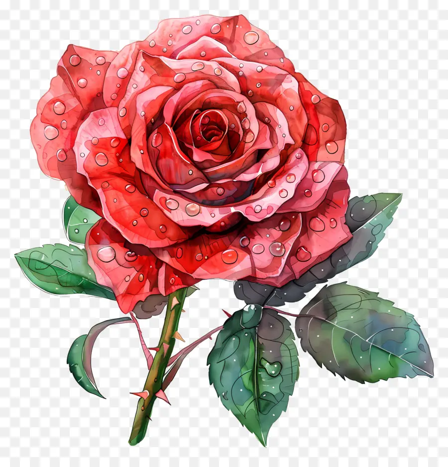 Rosa Vermelha，As Gotas De água PNG