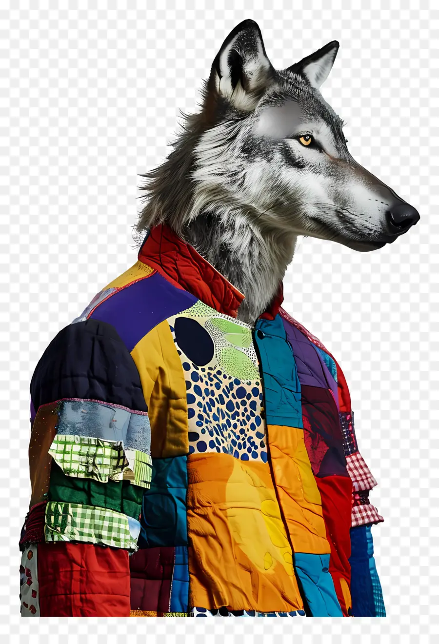 Lobo，Lobo Com Jaqueta Colorida PNG