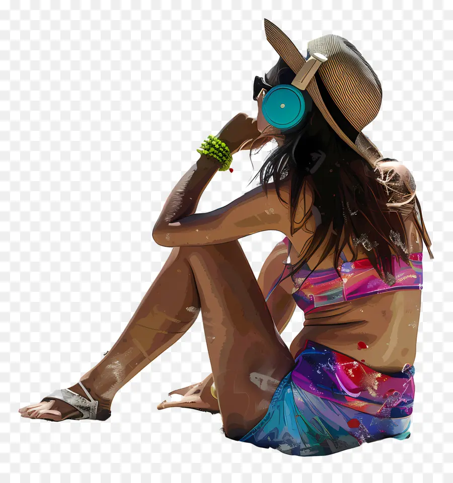 Músicas De Praia，Mulher Com Fones De Ouvido PNG