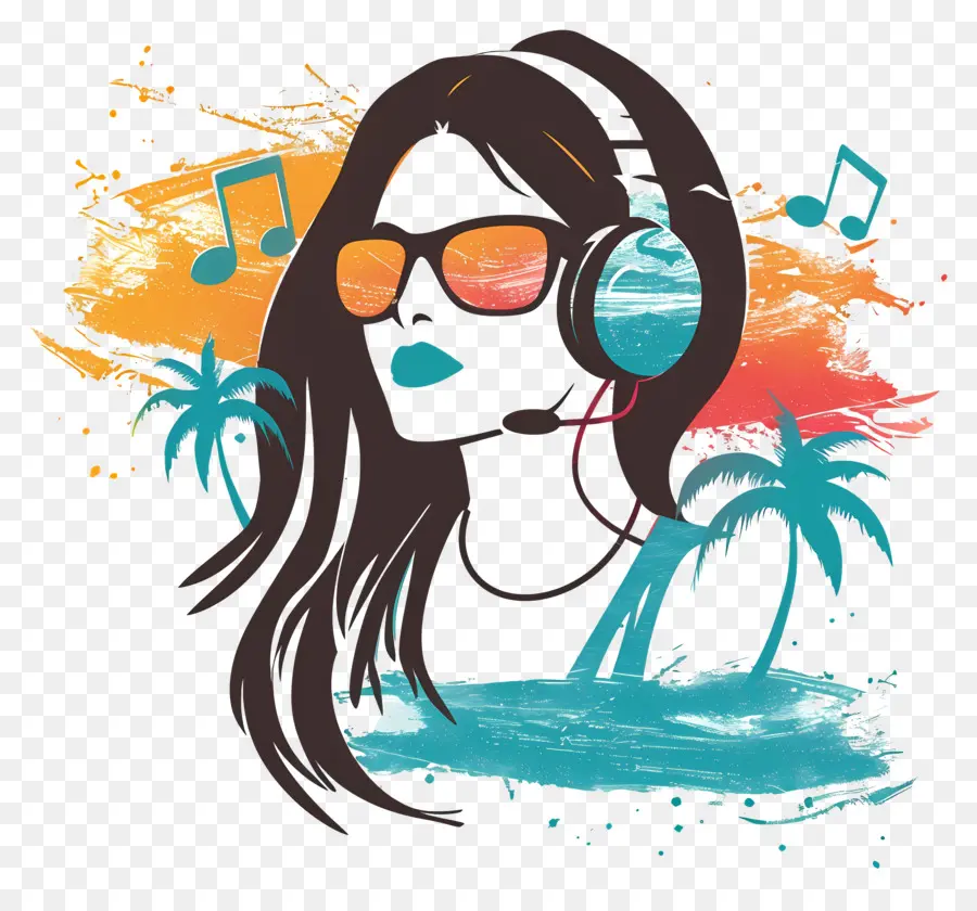 Músicas De Praia，Menina Com Fones De Ouvido PNG