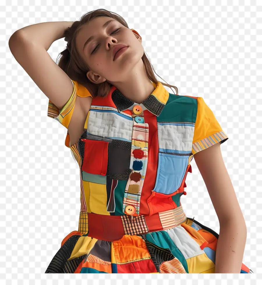 Menina Da Moda，Vestido Colorido PNG