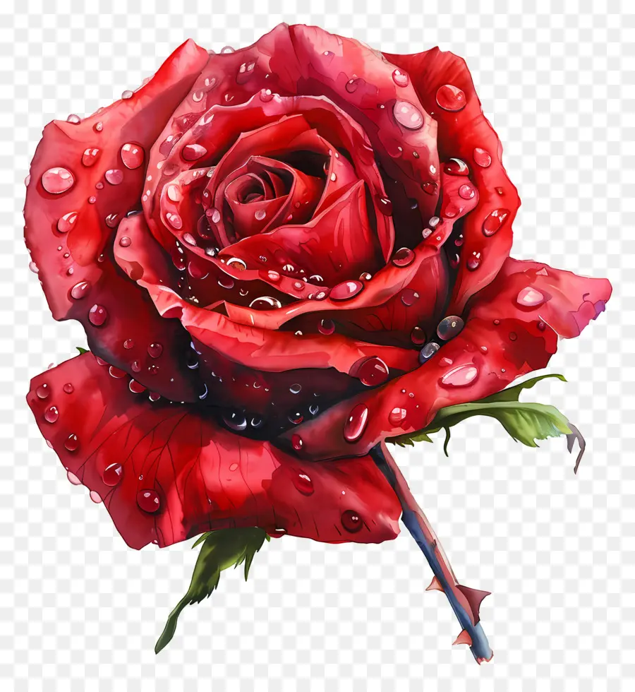 Rosa Vermelha，As Gotas De água PNG