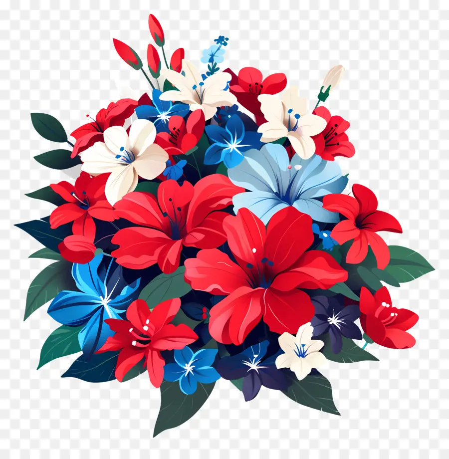 4 De Julho，Flores Vermelhas E Azuis PNG