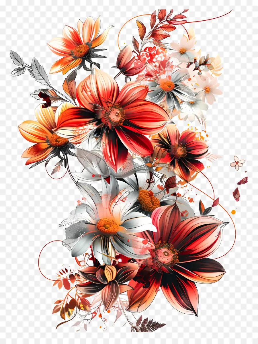 Correntes De Flores，Flores Coloridas PNG