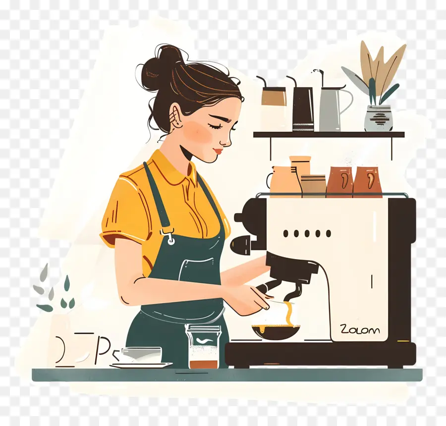 Menina Barista Fazendo Café，Máquina De Café PNG