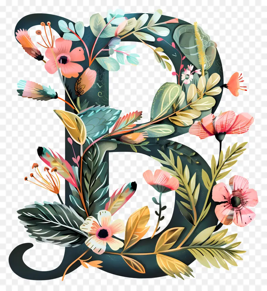 Letra B，Design Floral PNG