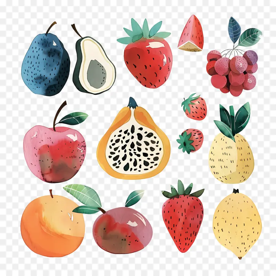 Fruits，Frutas Em Aquarela PNG