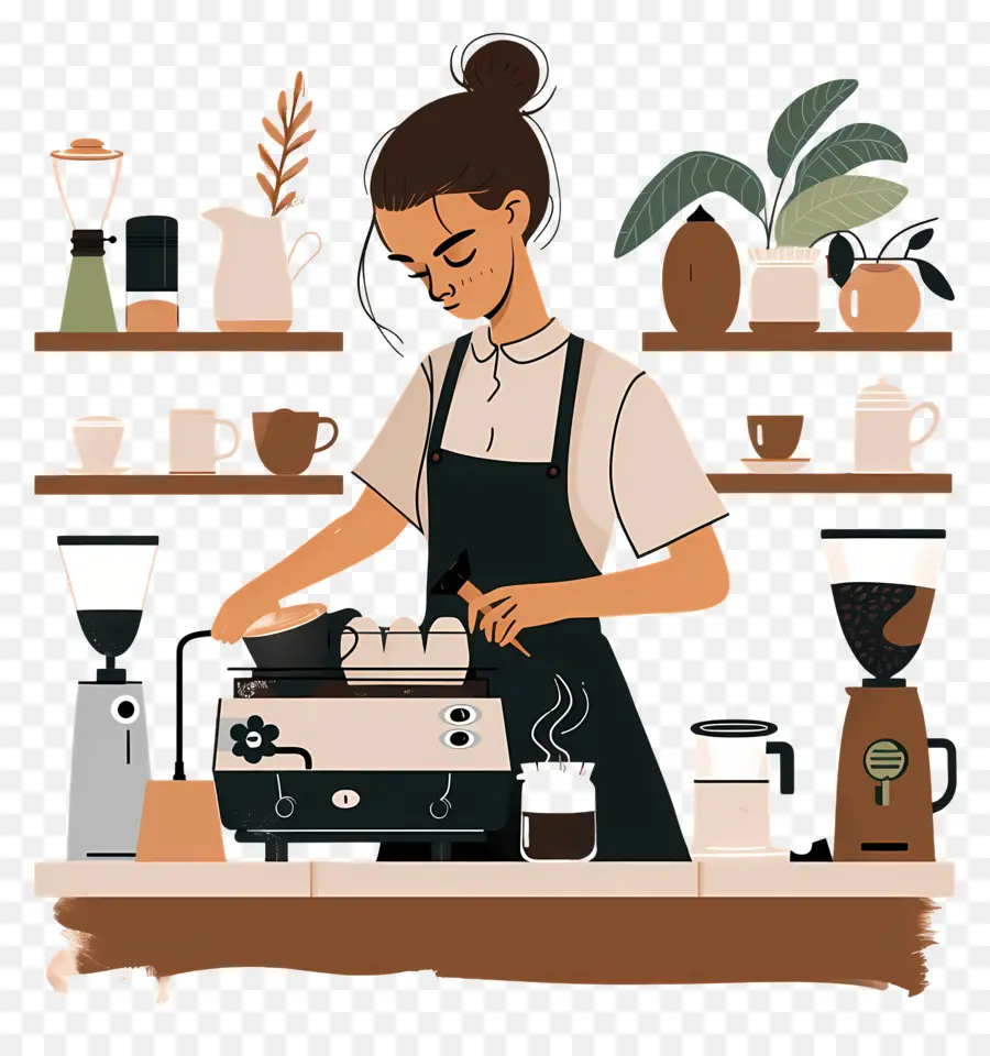 Garota Barista Fazendo Café，Barista PNG