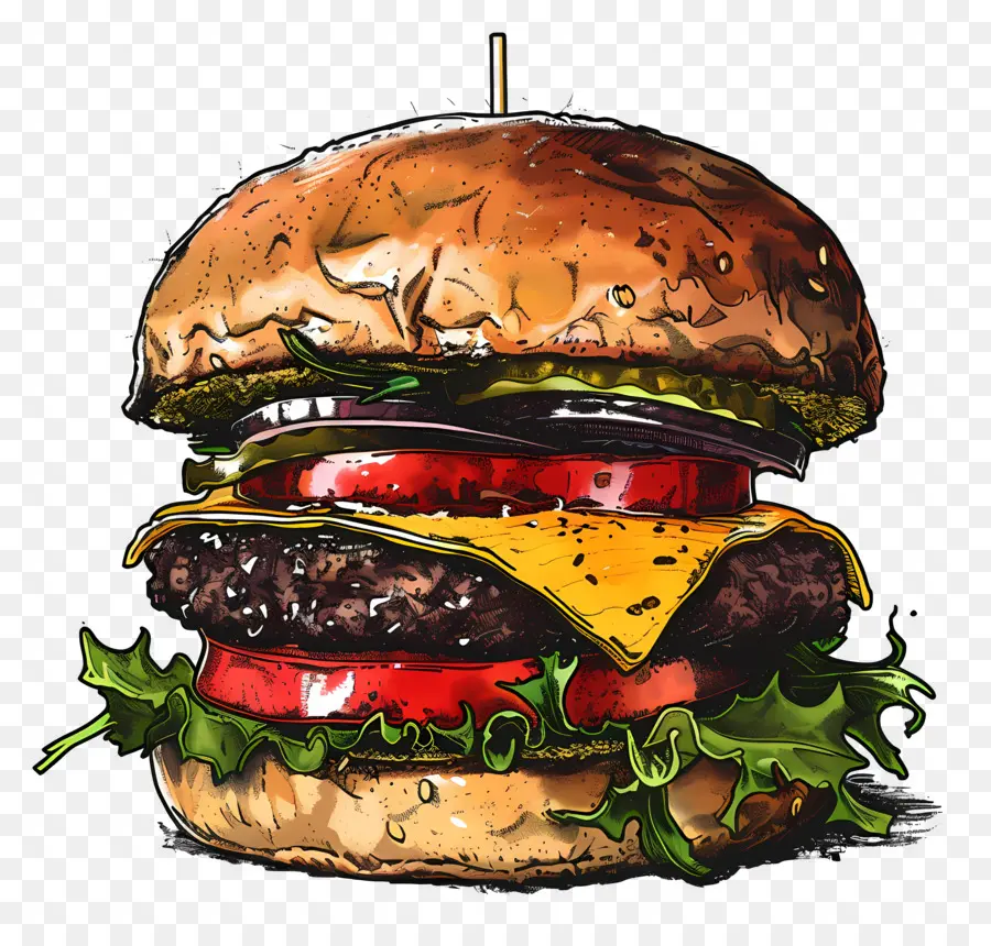 Cheeseburger，Pintura De Hambúrguer PNG