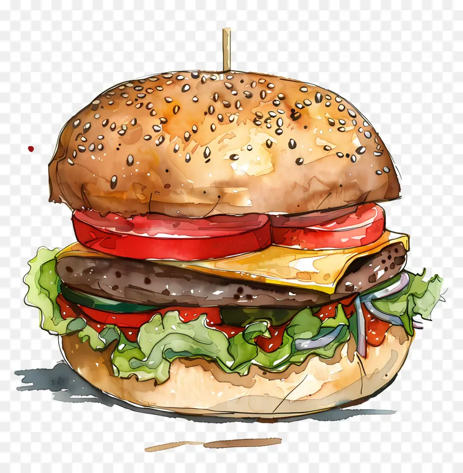 Burger，Pintura Em Aquarela PNG