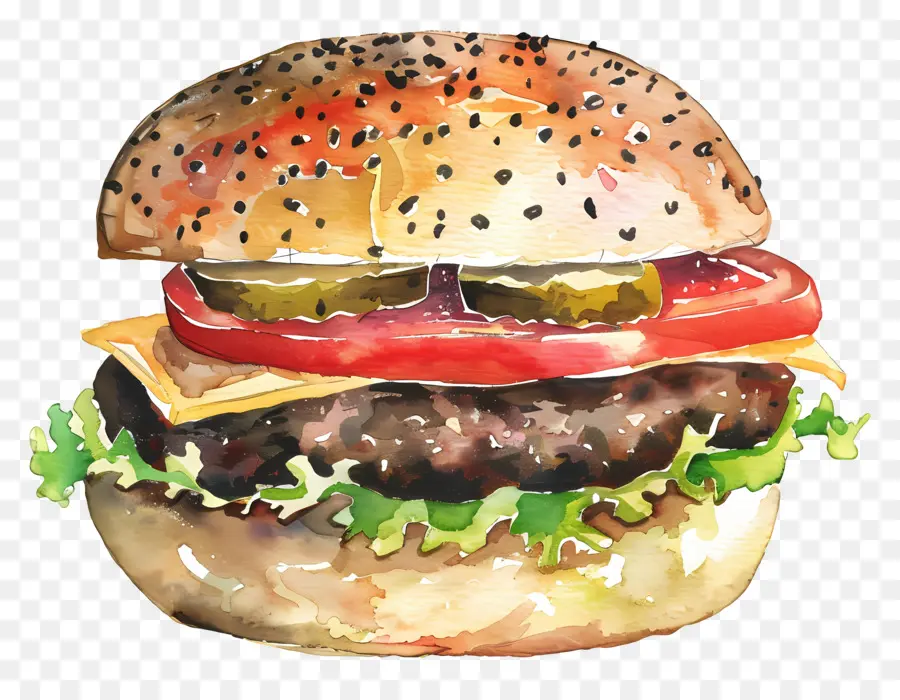 Burger，Pintura Em Aquarela PNG