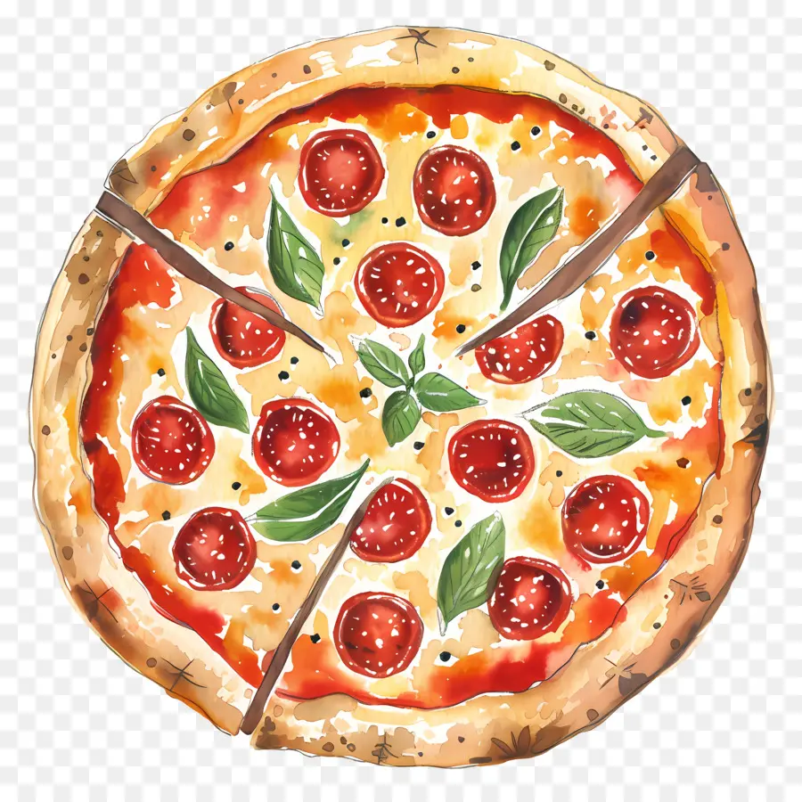 Pizza，Pintura Em Aquarela PNG