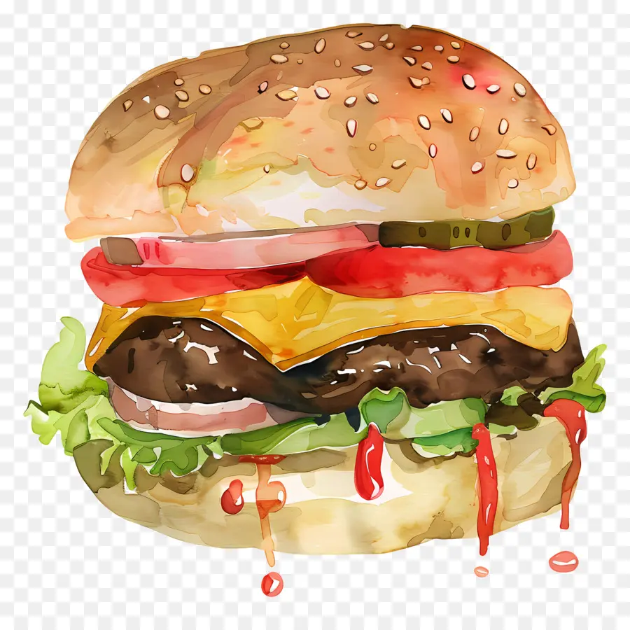 Burger，Pintura Em Aquarela PNG