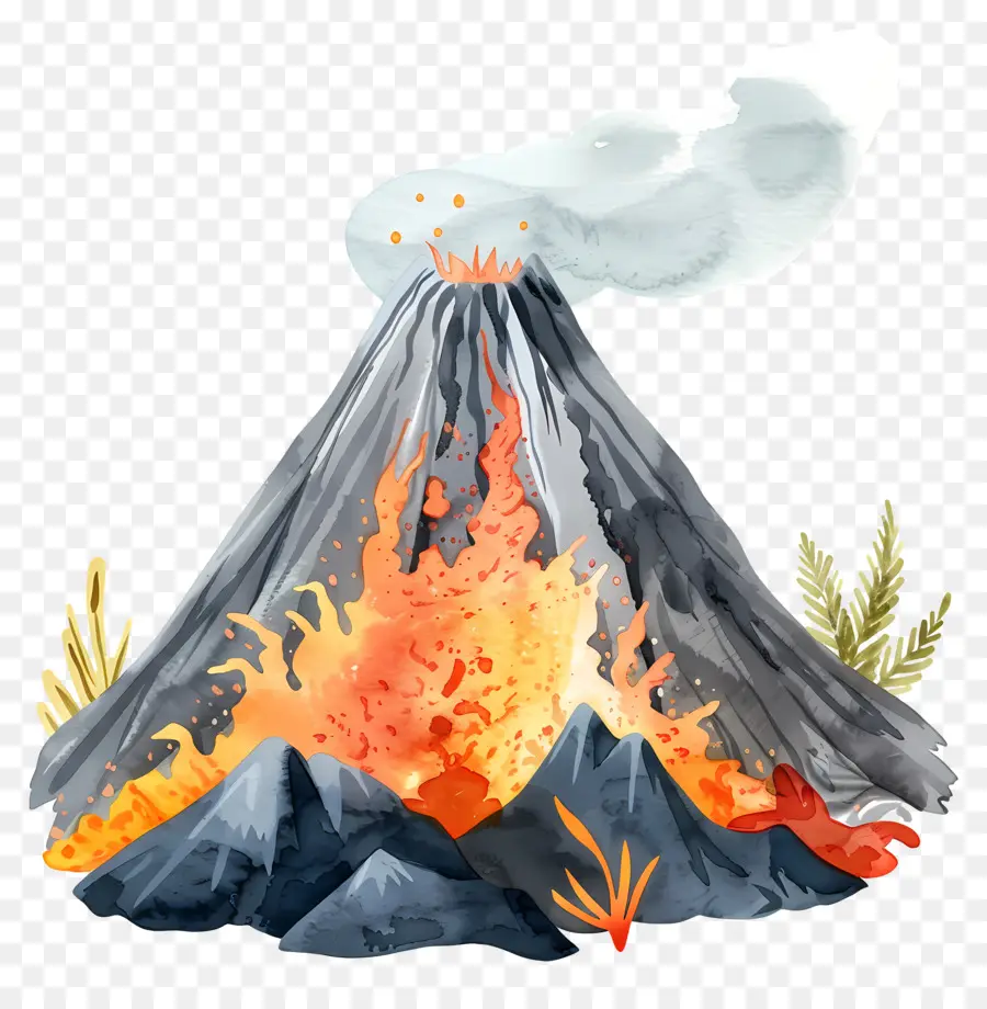 Vulcão，Pintura Em Aquarela PNG