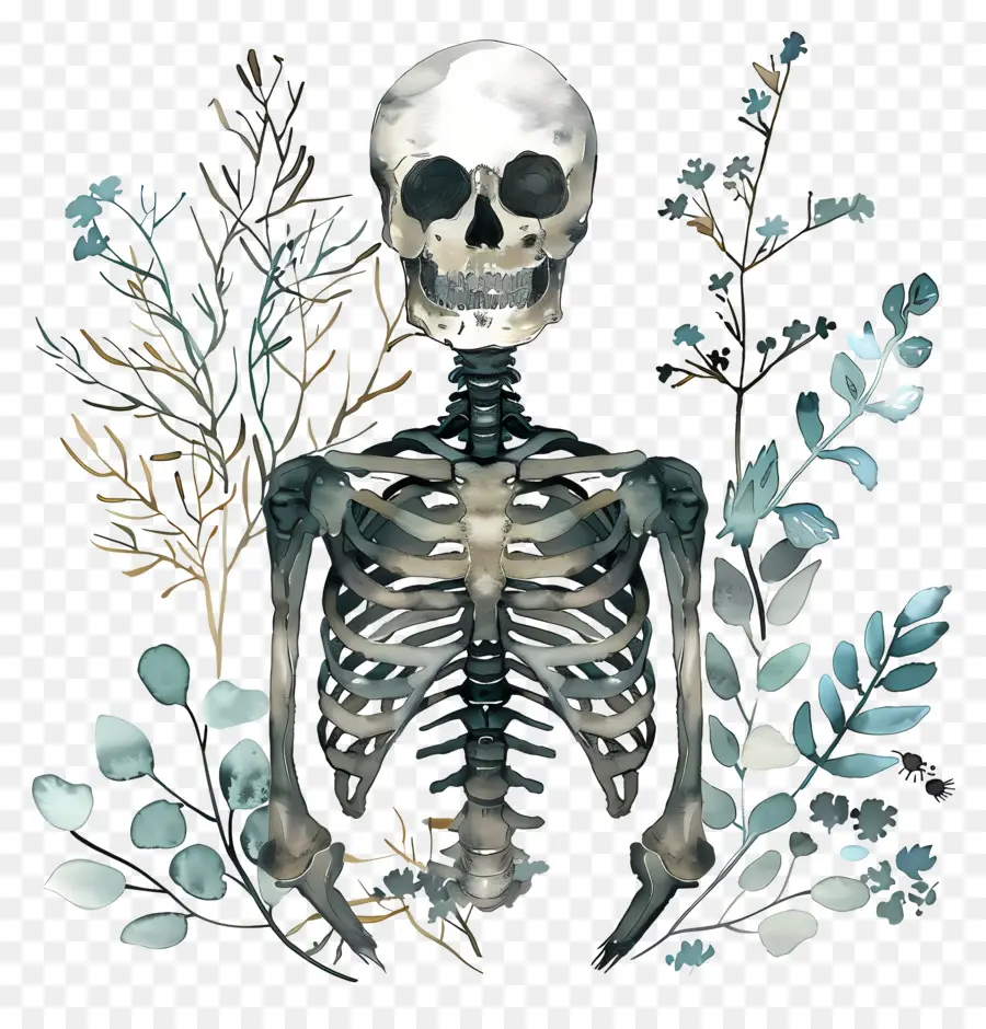 Esqueleto，Ilustração Em Aquarela PNG