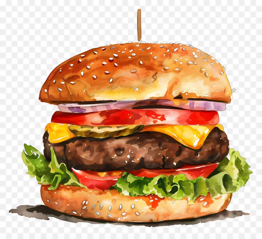 Burger，Pintura Em Aquarela PNG