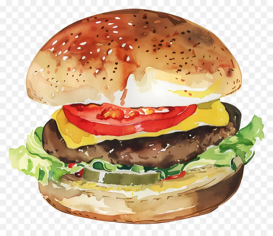 Burger，Pintura Em Aquarela PNG