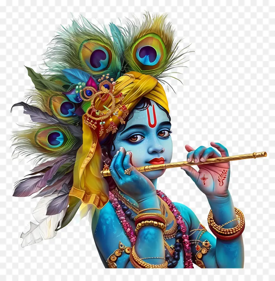 Krishna Janmashtami，Divindade Azul Com Flauta PNG