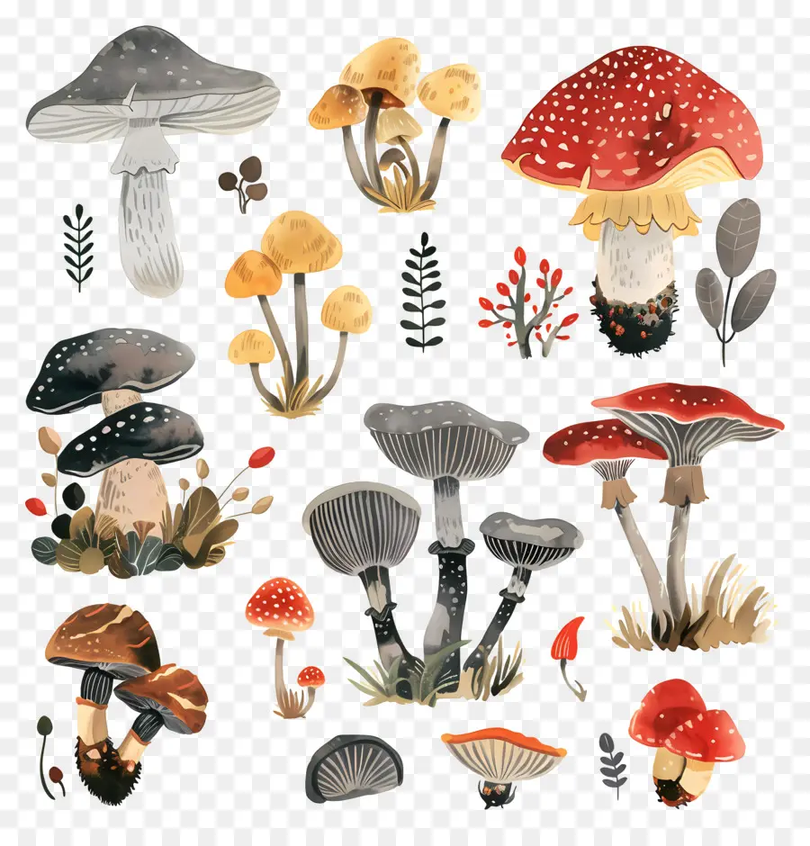 Cogumelos，Ilustração Em Aquarela PNG