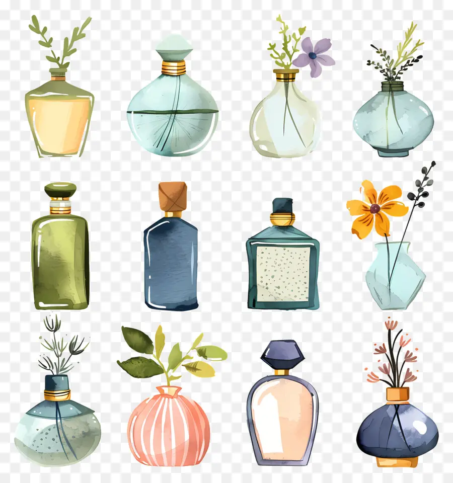 Frasco De Perfume，Garrafa Com Planta PNG