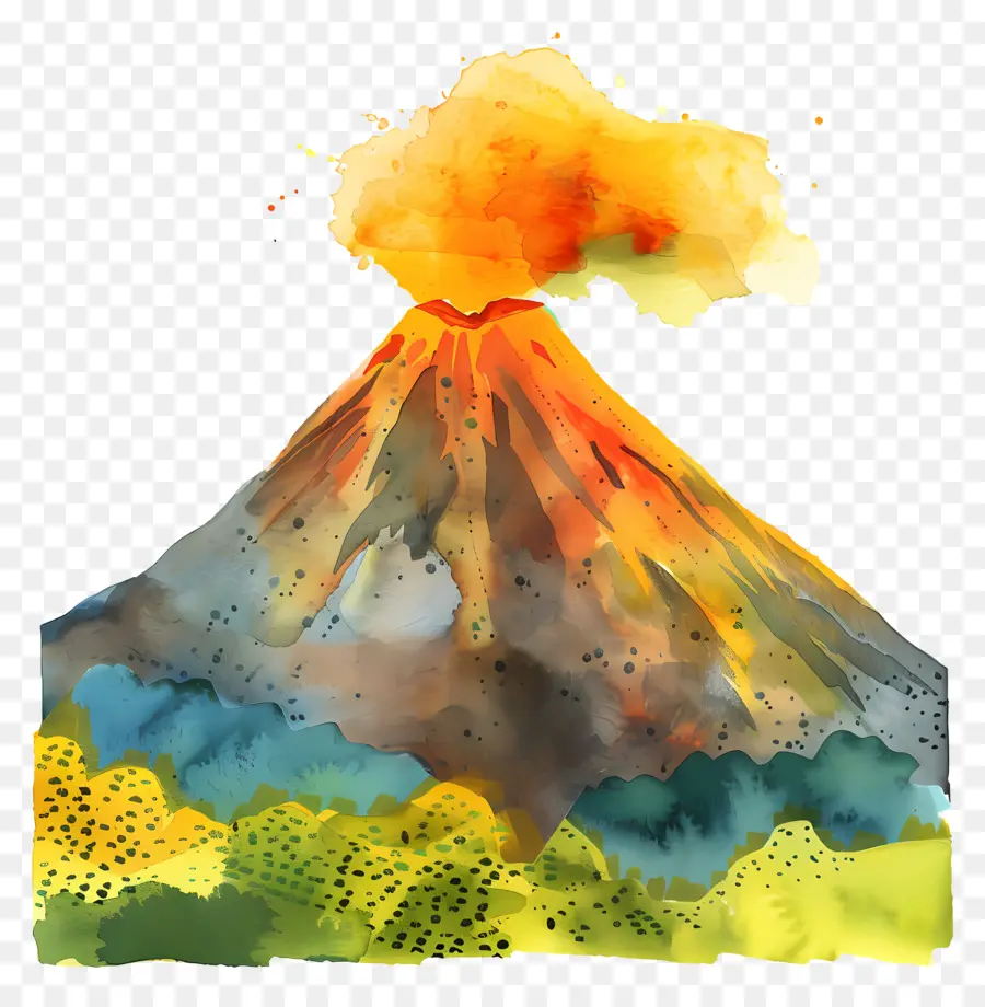 Vulcão，Pintura Em Aquarela PNG
