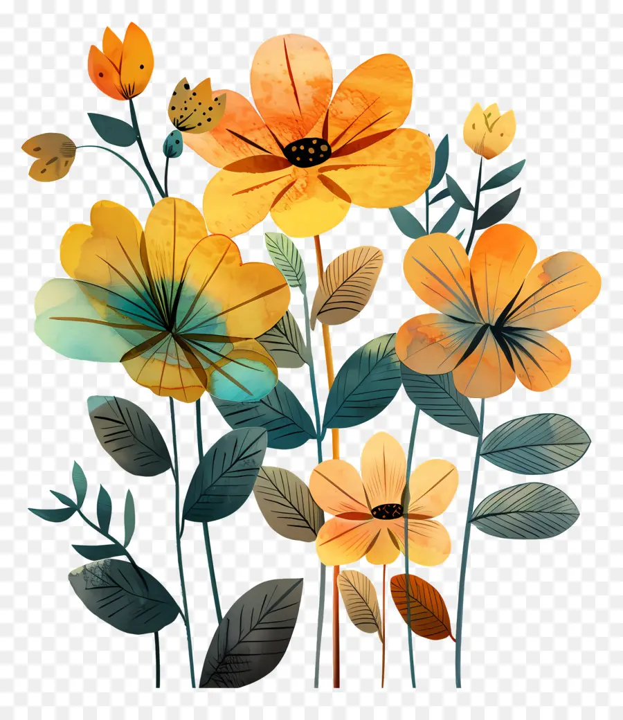 Flores，Ilustração Em Aquarela PNG