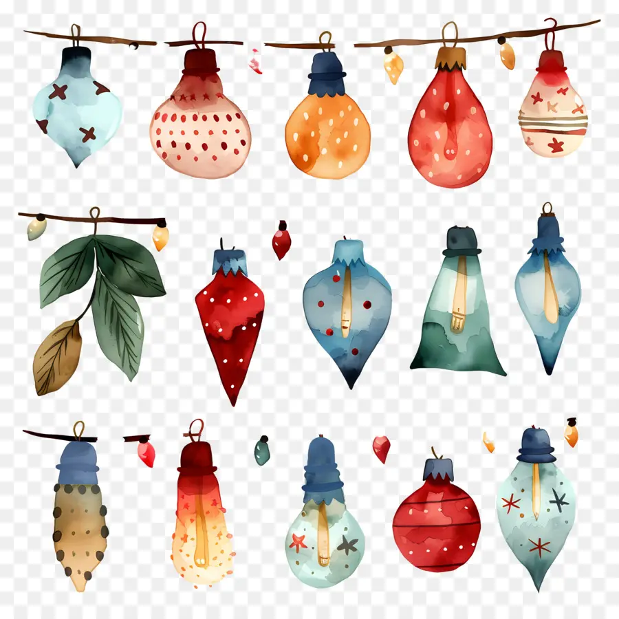 Luzes De Natal，Vintage Ornamentos PNG