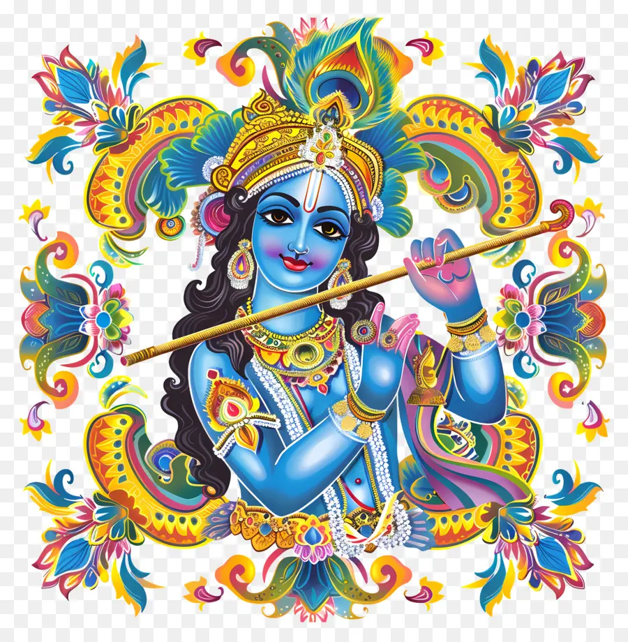 Krishna Janmashtami，Tocador De Flauta Azul PNG