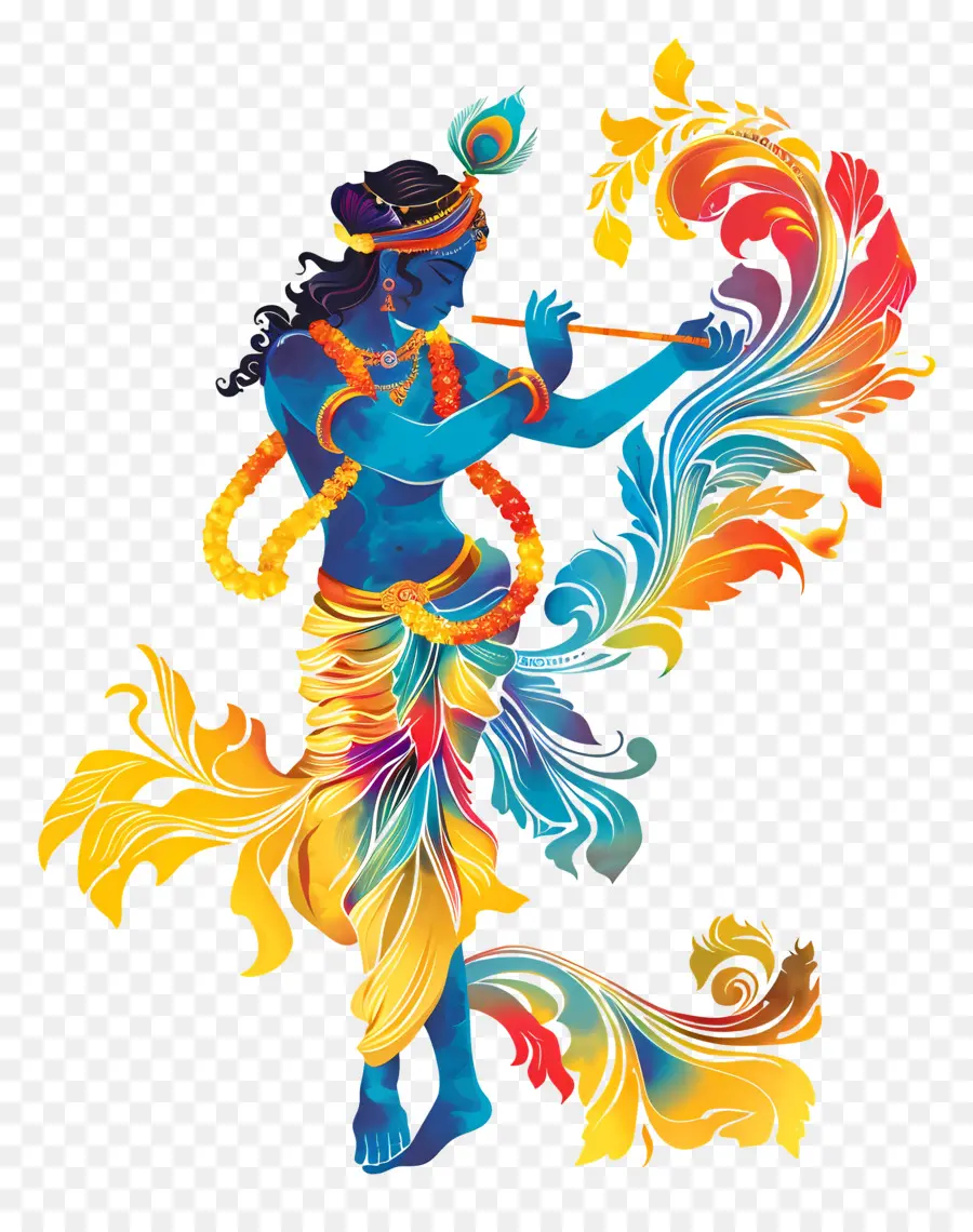 Krishna Janmashtami，Divindade Azul Com Flauta PNG