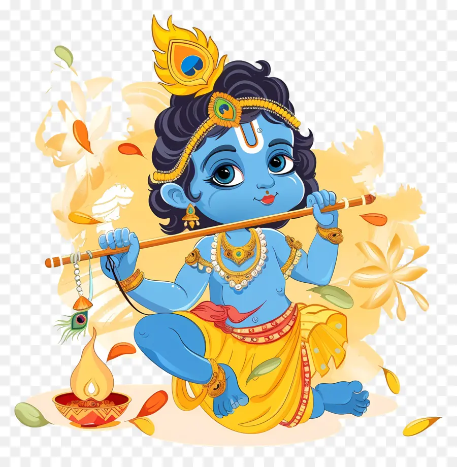 Krishna Janmashtami，Divindade Bebê Azul Com Flauta PNG