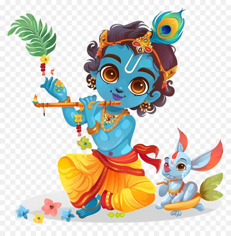 Krishna Janmashtami，Criança Azul Com Flauta PNG