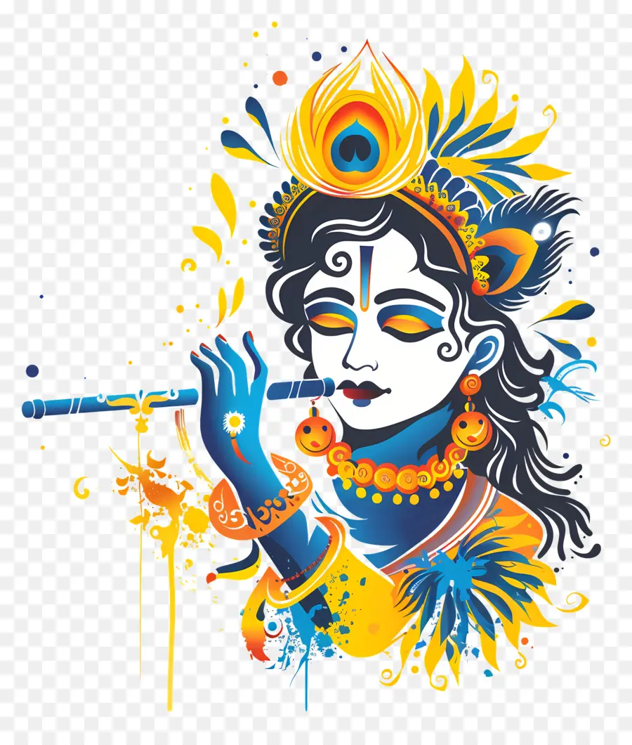 Krishna Janmashtami，Divindade Azul Tocando Flauta PNG