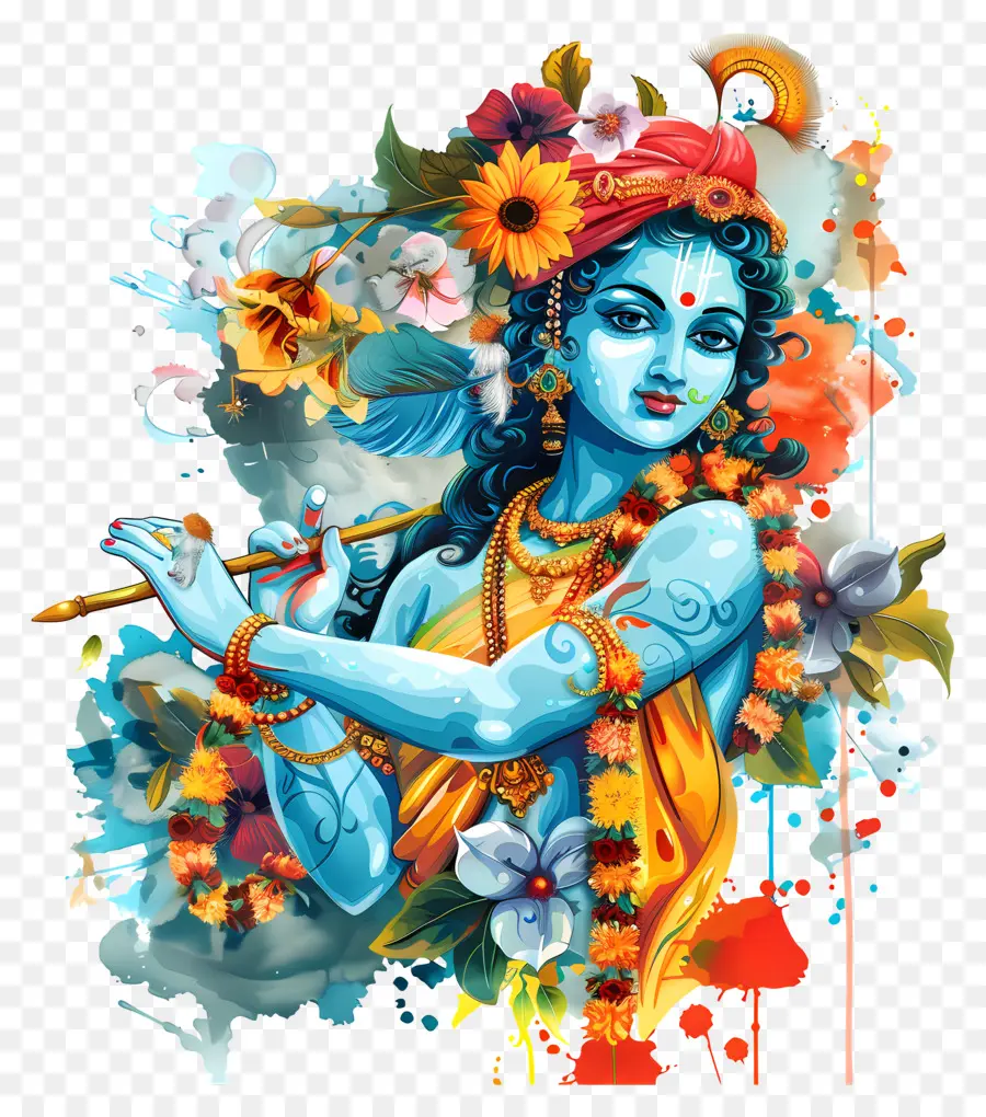 Krishna Janmashtami，Divindade Azul Com Flauta PNG