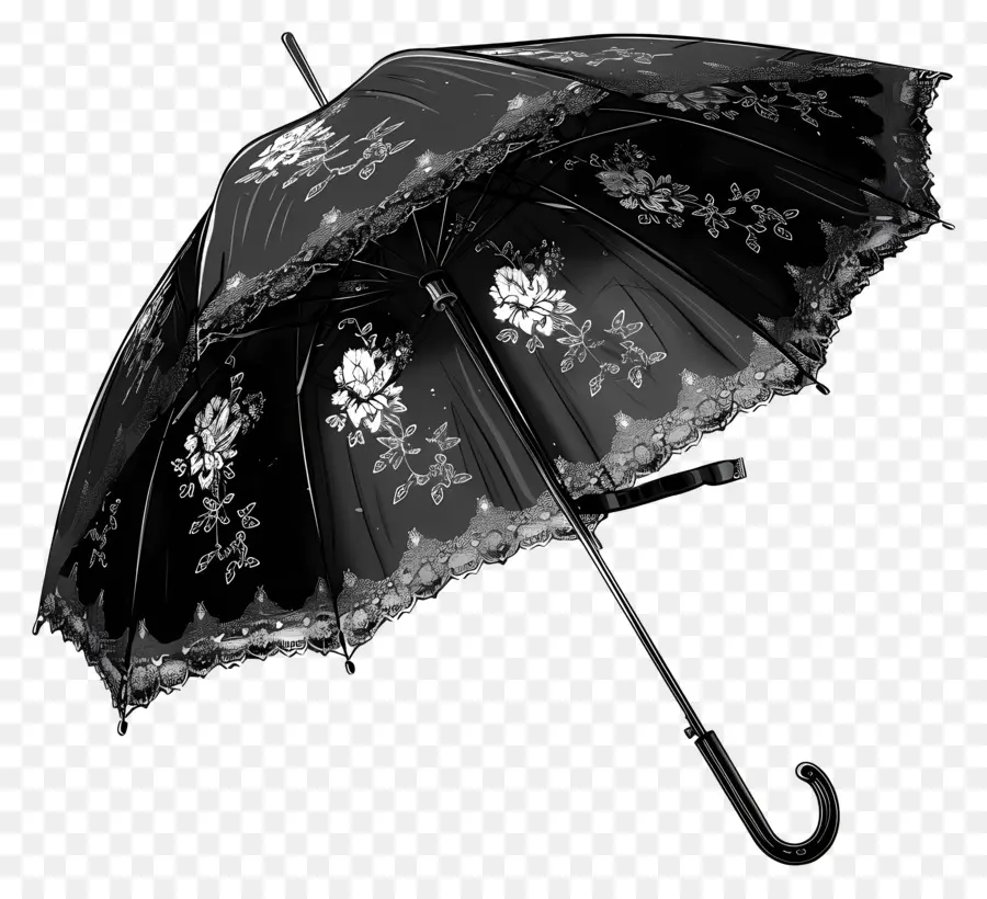 Guarda Chuva，Guarda Chuva Floral Preto PNG